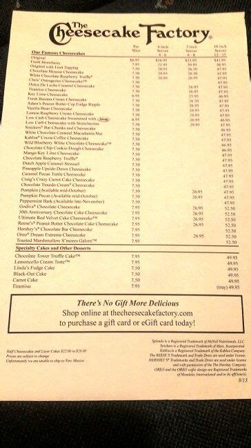 Cheesecake Factory Menu