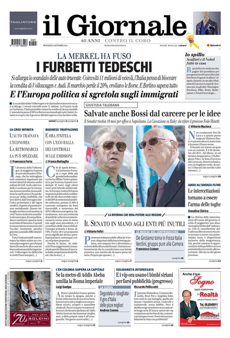 Le prime pagine dei quotidiani che sono in edicola oggi 23 settembre ...