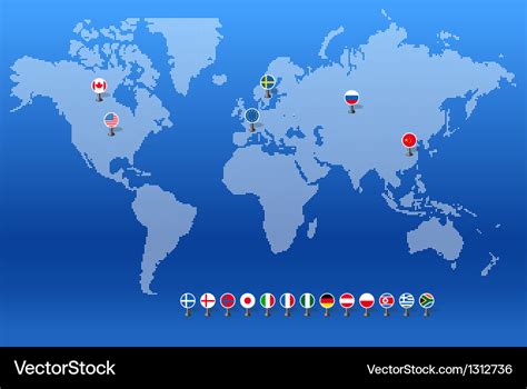 World map with set of different countries flags Vector Image