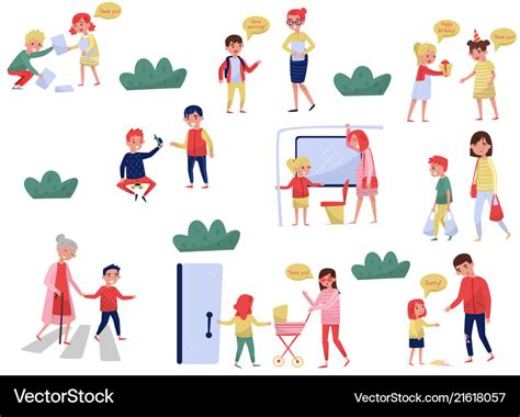 Flat set of polite children in different Vector Image