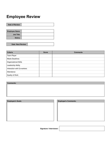 Printable Employee Review Template