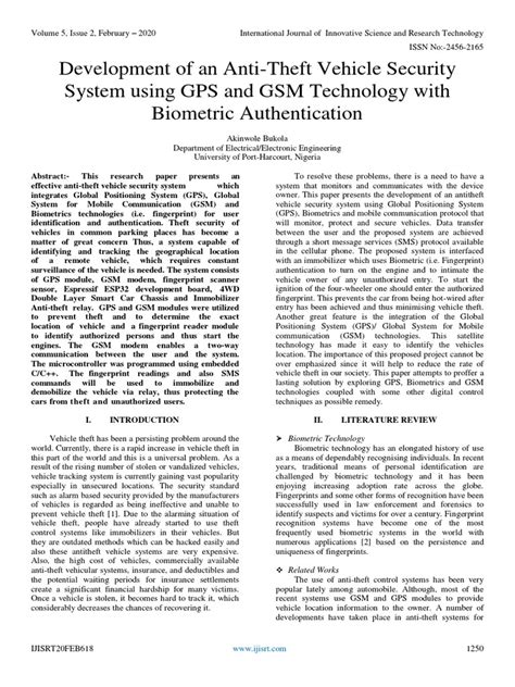 Development of An Anti-Theft Vehicle Security System Using GPS and GSM ...