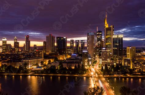 Wide View of Frankfurt am Main Skyline at Night with - stock photo ...