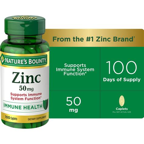 Nature’s Bounty Zinc, Immune Support Supplement, 50 mg, 100 Caplets ...