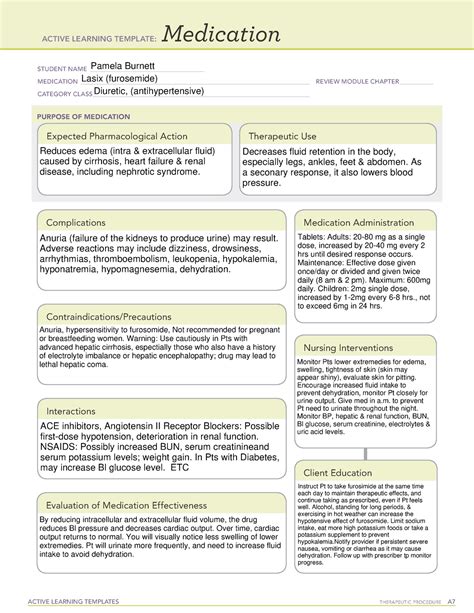 Med sheet Lasix furosimide - ACTIVE LEARNING TEMPLATES THERAPEUTIC ...