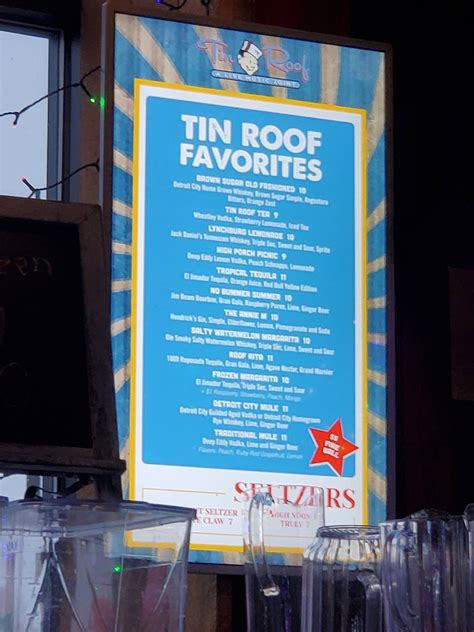 Menu at Tin Roof Detroit pub & bar, Detroit