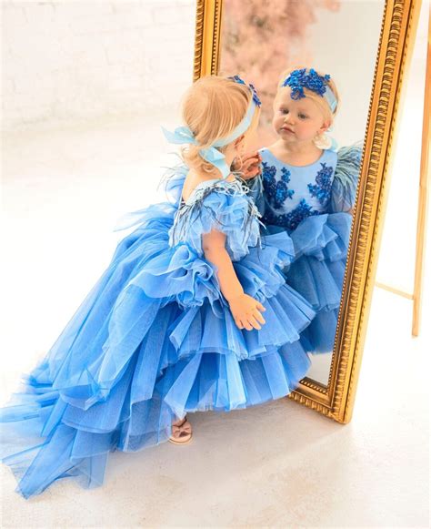 Dark Blue First Birthday Dress, Hi Lo Prom Ball Gown, Flower Girl Dress ...