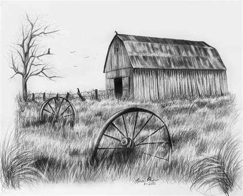 Barn With Crows Drawing by Lena Auxier