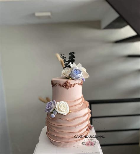 Elegant, Rose Gold Fondant Cake with Edible Flowers - CakeIndulge PH