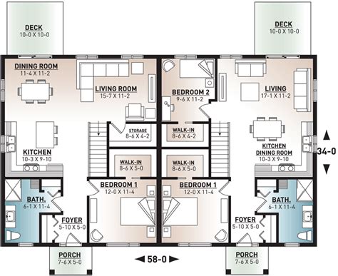 Duplex House Plan With Detail Dimension In Autocad Duplex House Plans ...