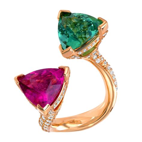 Mint Green Tourmaline Pink Tourmaline Ring For Sale at 1stdibs