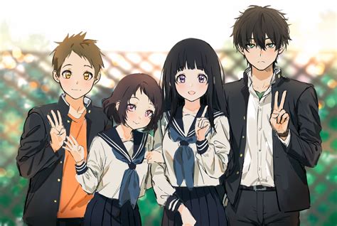 Hyouka Anime Characters Peace Sign HD Wallpaper by mery