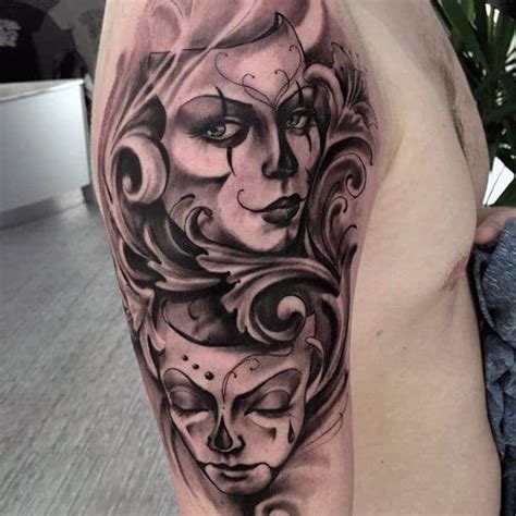 60 Drama Mask Tattoo Designs For Men - Theatre Ink Ideas