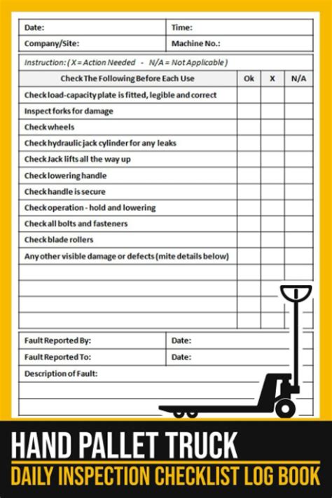 Buy Hand Pallet Truck Daily Inspection Checklist Log Book: Hand Pallet ...