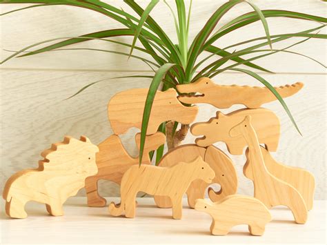 Wooden set of Zoo animals Wooden toys Organic toys for baby | Etsy