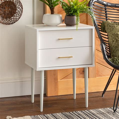 Manor Park Mid Century Modern Two-Drawer End Table, White - Walmart.com ...