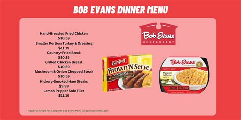 Bob Evans Dinner Menu With Prices 2024 - Bob Evans Menu Prices [2024 ...