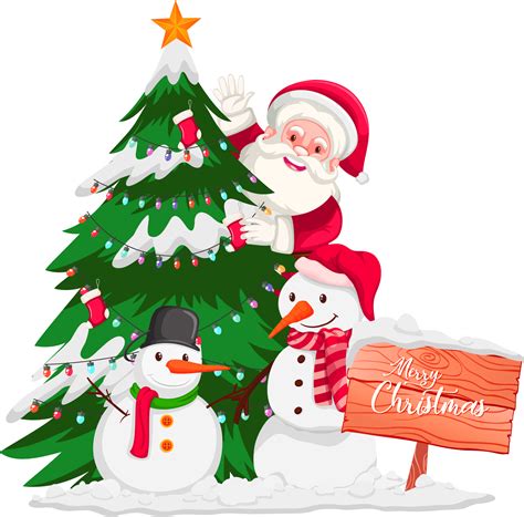 Clipart santa snow man merry christmas tree vector png