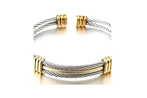 Twisted Cable Cuff Stainless Steel Adjustable Bangle Bracelet Silver ...