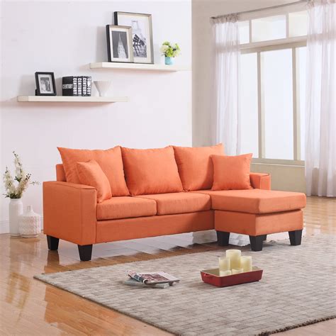 Modern Linen Fabric Small Space Sectional Sofa with Reversible Chaise ...