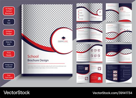 16 pages school brochure design template Vector Image