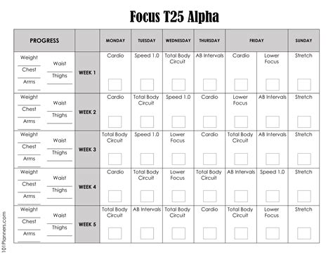 FREE Printable Focus T25 Calendar | Alpha, Beta and Gamma