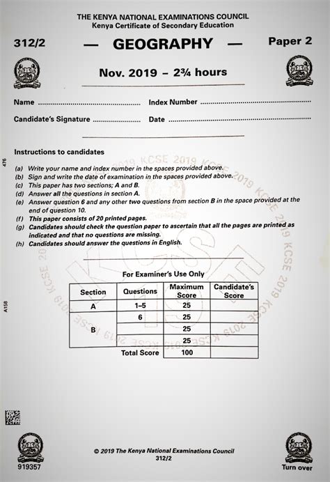 KNEC KCSE 2019 Geography Paper 2 Past Paper - Muthurwa.com