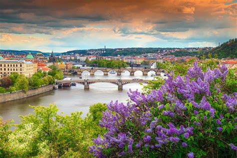 Spectacular Spring Panorama With Famous Prague City Czech Republic ...