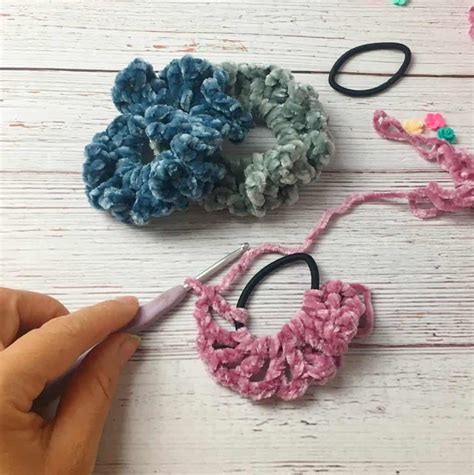 DIY Velvet Crochet Scrunchies Pattern - Crafting on the Fly