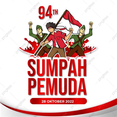 Poster Sumpah Pemuda Dengan Pahlawan Memegang Ilustrasi Bendera ...