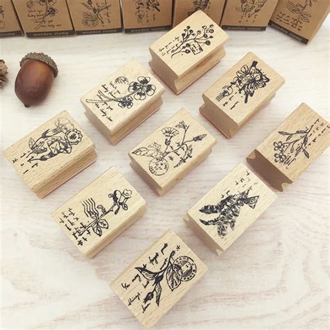 1 pcs vintage plant flower wood stamp DIY craft wooden rubber stamps ...