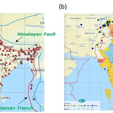 (a) Distribution of seismometers in India (solid red triangles). The ...