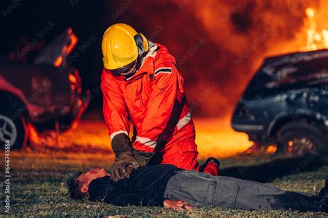 First Aid Support and Courageous Firefighters Saving People from ...