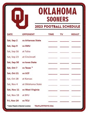 Printable 2023 Oklahoma Sooners Football Schedule