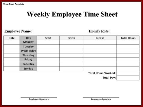 Employee Time Card Template Printable ~ Excel Templates