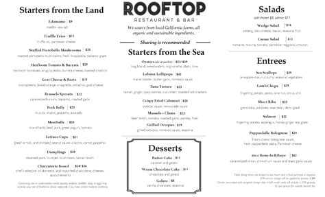 Menu 1 — The Rooftop | Restaurant & Bar