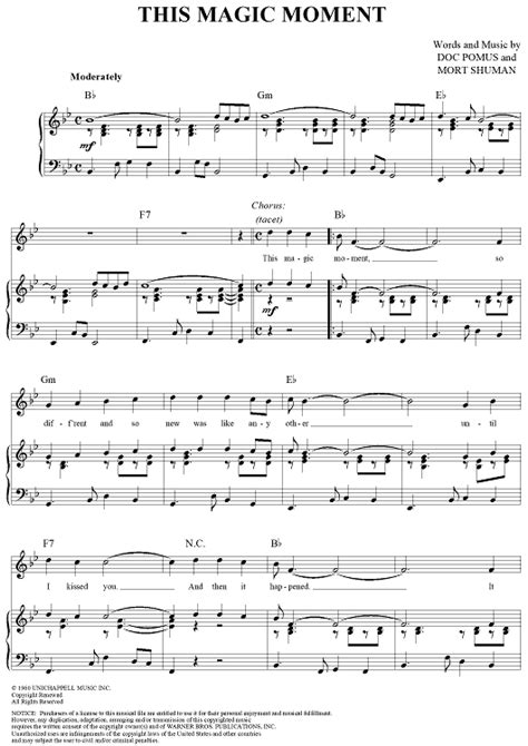 This Magic Moment" Sheet Music by The Drifters; Jay and the Americans ...