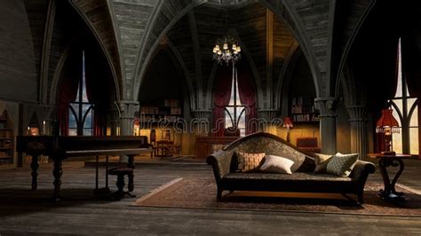 3D Illustration of a Castle or Palace Interior Room in Gothic Style ...