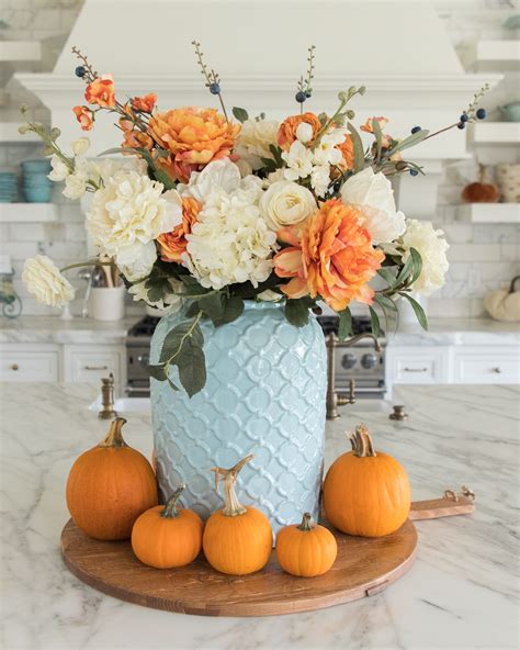 DIY Fall Centerpiece | Blue And Orange Fall Centerpiece