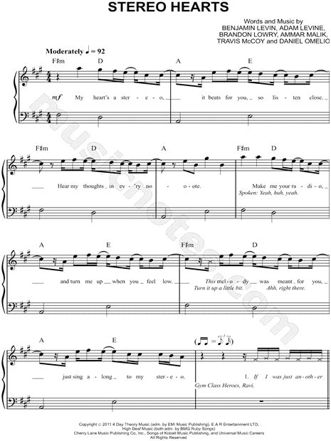 Gym Class Heroes "Stereo Hearts" Sheet Music (Easy Piano) in A Major ...