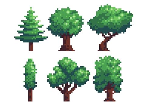 Premium Vector | Different trees pixel art icon set Forest flora ...