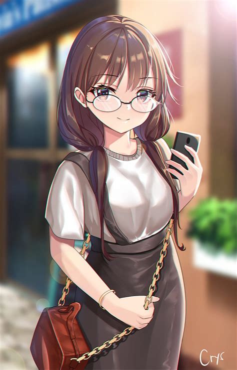 Girl, glasses, smile, phone, style, anime, HD phone wallpaper | Peakpx