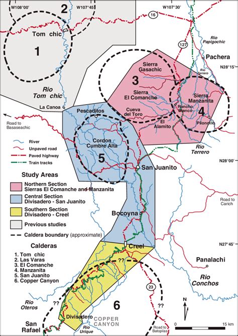 Location map for the Copper Canyon and Tomóchic areas with numbers ...