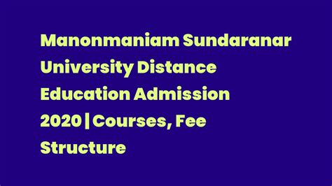 Manonmaniam Sundaranar University Distance Education Admission 2020 ...