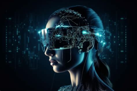 Premium AI Image | A woman wearing a virtual reality glasses with a ...