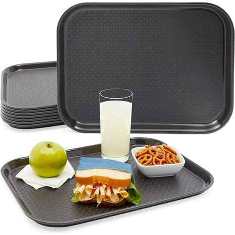 Black Plastic Serving Trays, Cafeteria Food Server (16 x 12 In, 8 Pack ...