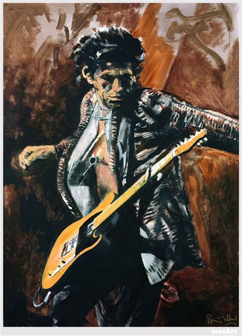 a painting of a man with a guitar in his hand and wearing a leather jacket