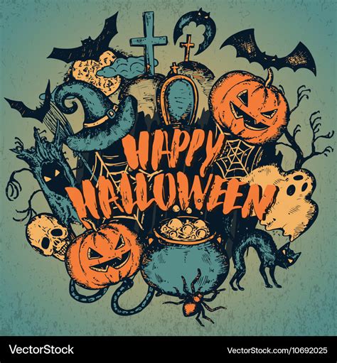 Sketch halloween characters Royalty Free Vector Image