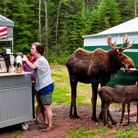 a family of moose selling coffee at a stand in new | Stable Diffusion ...