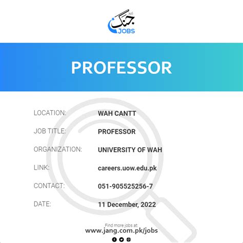 Professor Job – University Of Wah - Jobs in Wah Cantt – 56744